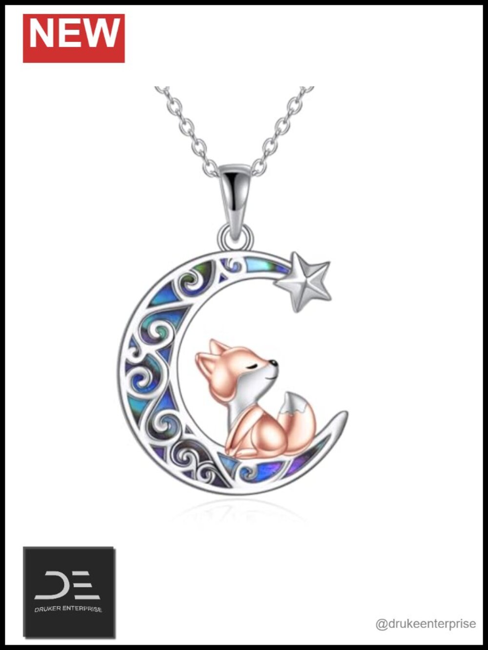 925 Sterling Silver Celtic Crescent Moon Animal Necklace Fox Black Cat